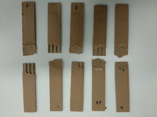 Probetas de cartón corrugado ensayadas HMA en base EVA